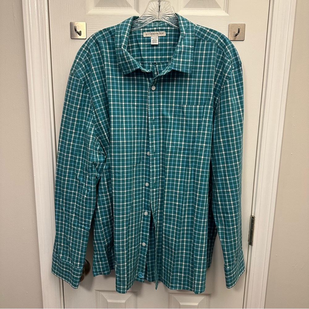 Teal Checkered Button Down Shirt XXL